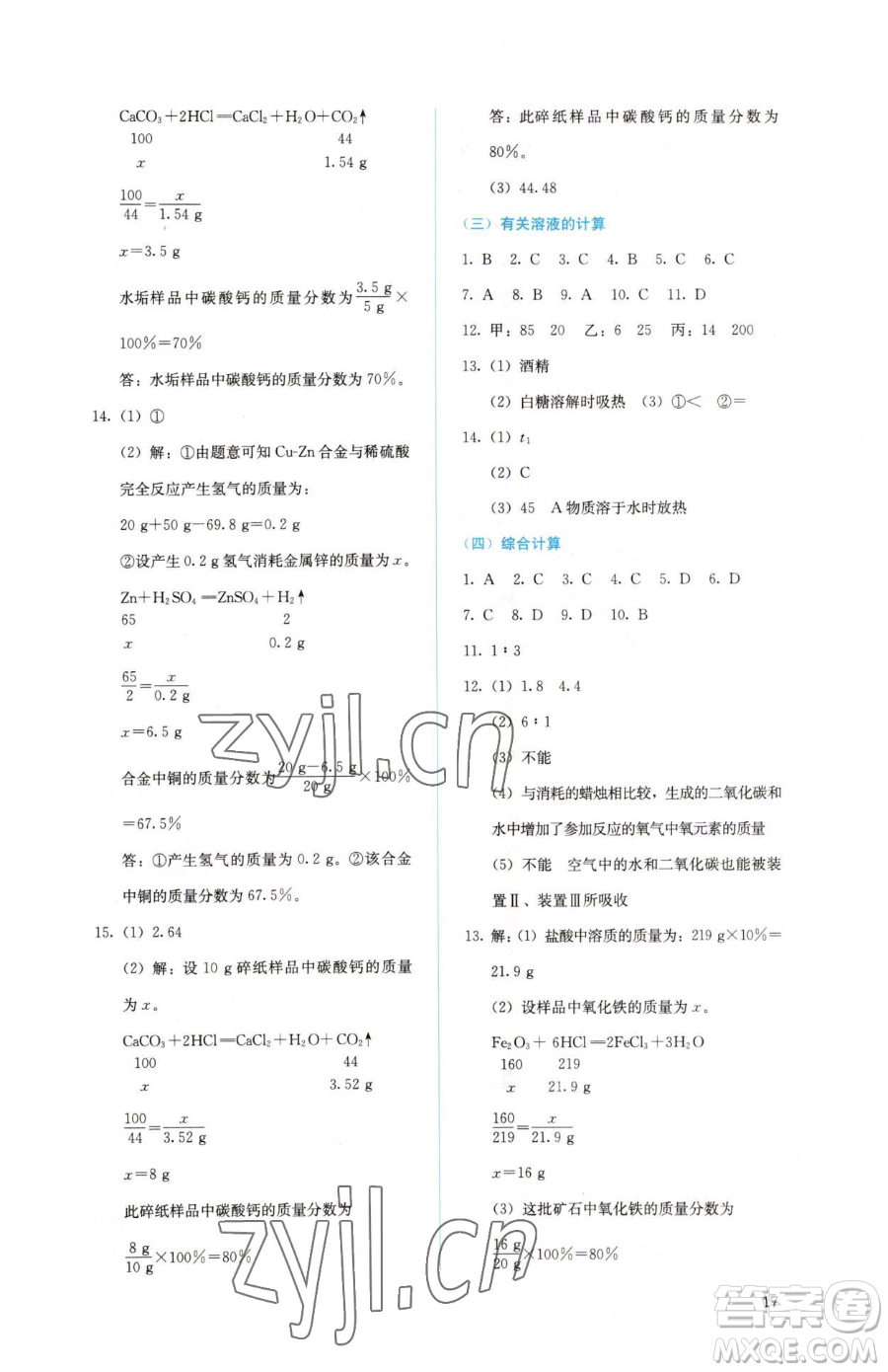 人民教育出版社2023人教金學典同步解析與測評九年級下冊化學人教版山西專用參考答案