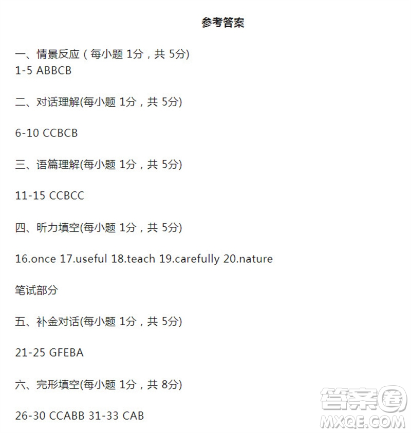 2023年山西中考百校聯(lián)考四英語試題答案