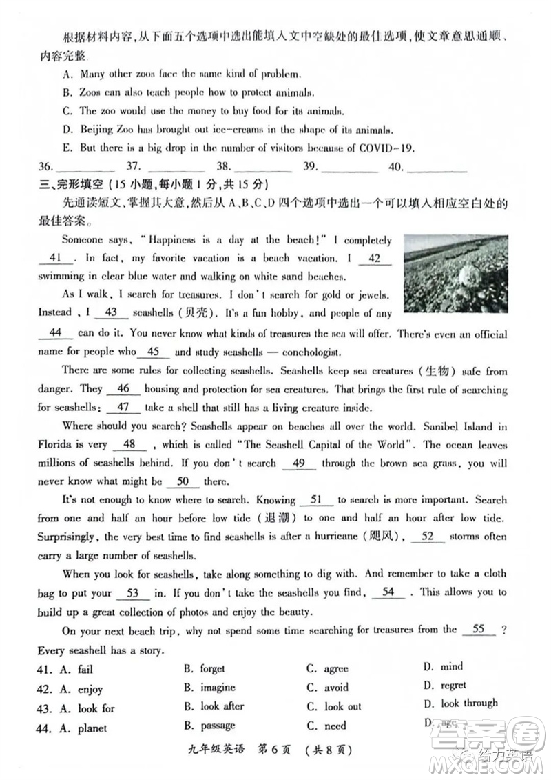 2023年開封市中考招生二模英語試題答案