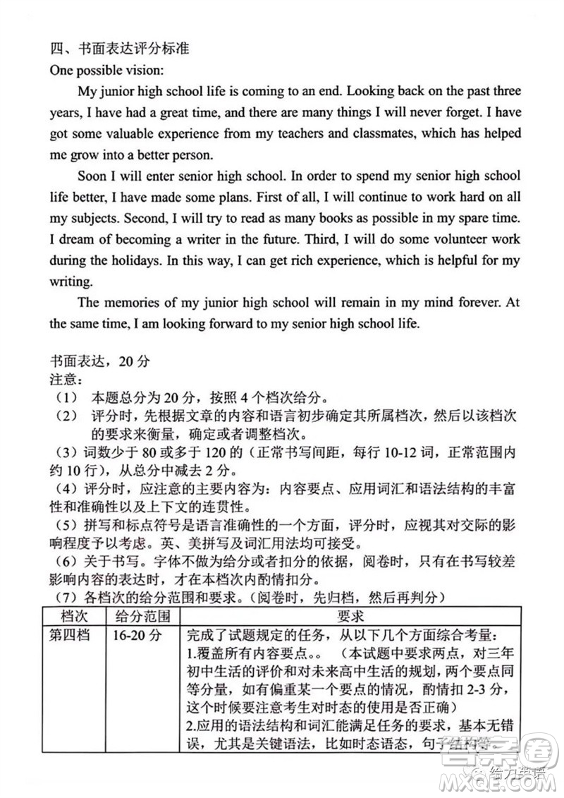 2023年開封市中考招生二模英語試題答案