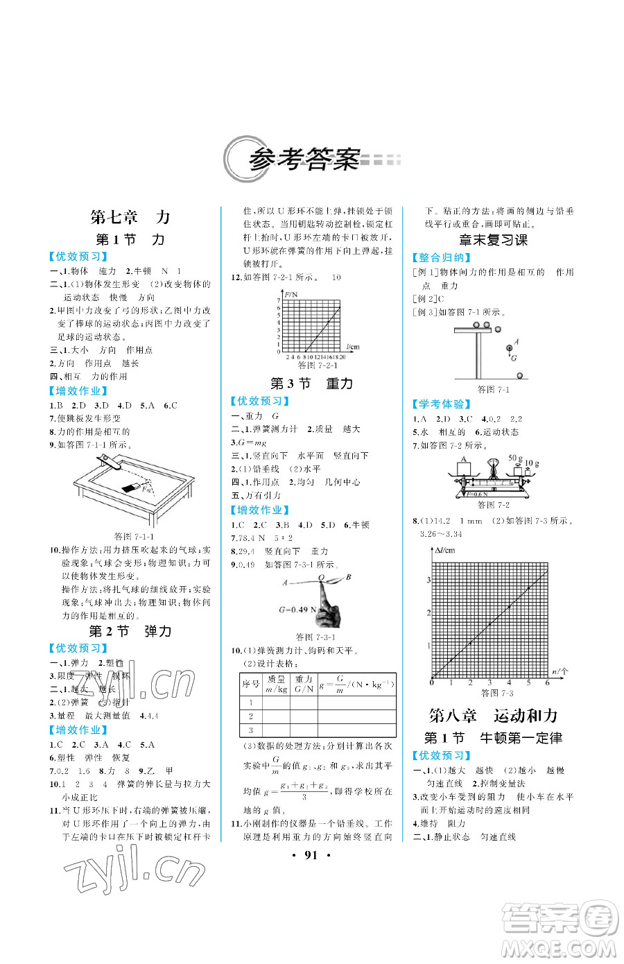 人民教育出版社2023人教金學(xué)典同步解析與測評八年級下冊物理人教版重慶專版參考答案