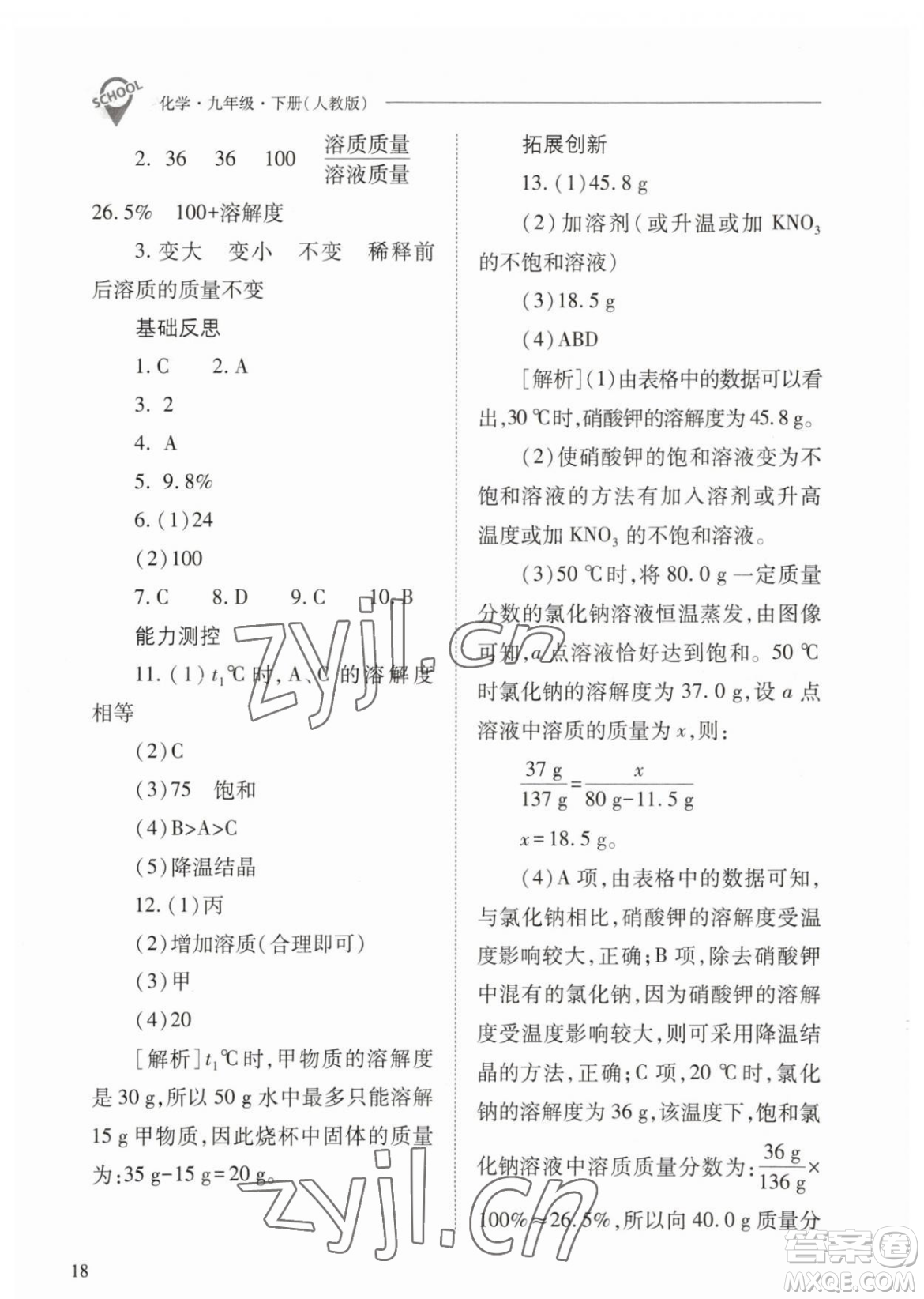 山西教育出版社2023新課程問題解決導(dǎo)學(xué)方案九年級下冊化學(xué)人教版參考答案