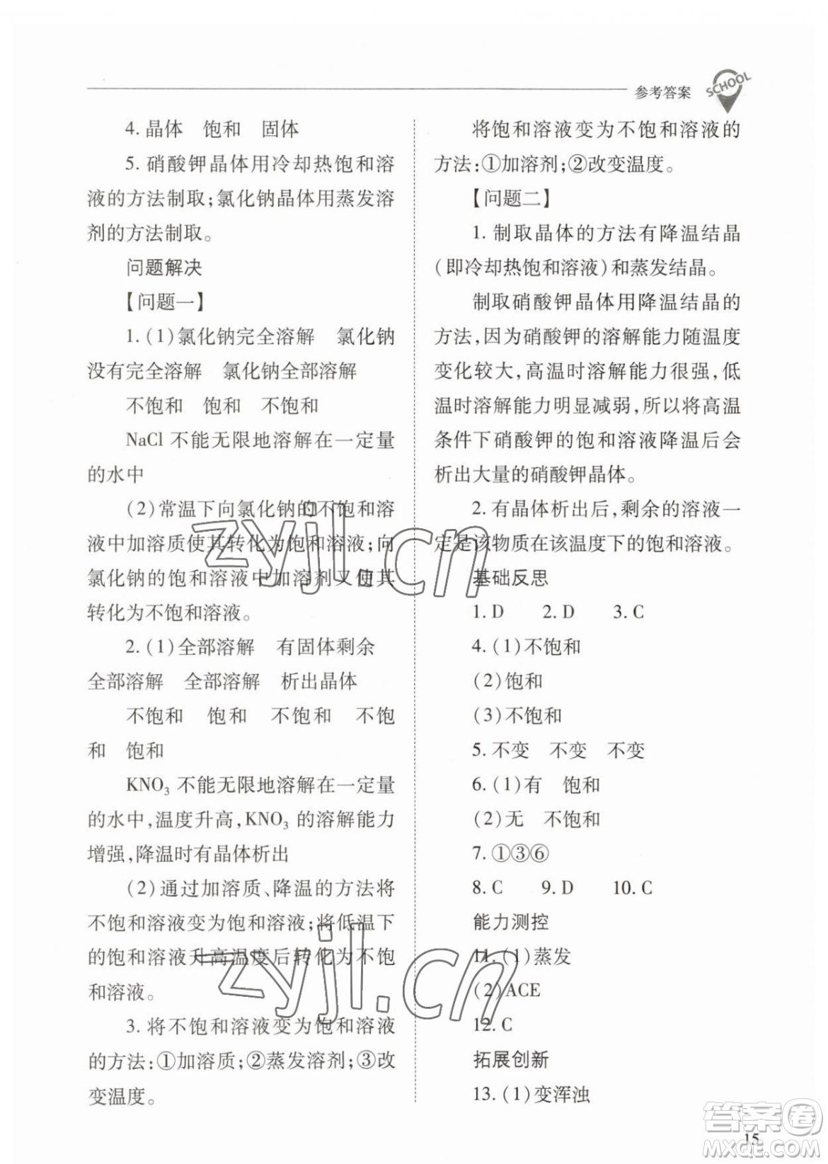 山西教育出版社2023新課程問題解決導(dǎo)學(xué)方案九年級下冊化學(xué)人教版參考答案