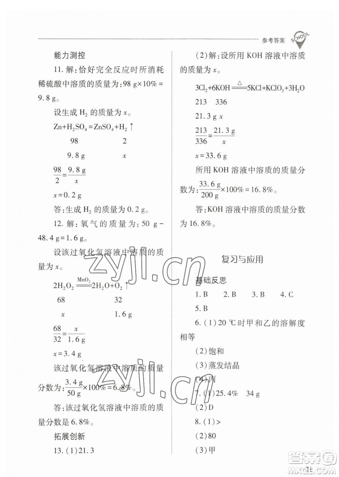 山西教育出版社2023新課程問題解決導(dǎo)學(xué)方案九年級下冊化學(xué)人教版參考答案