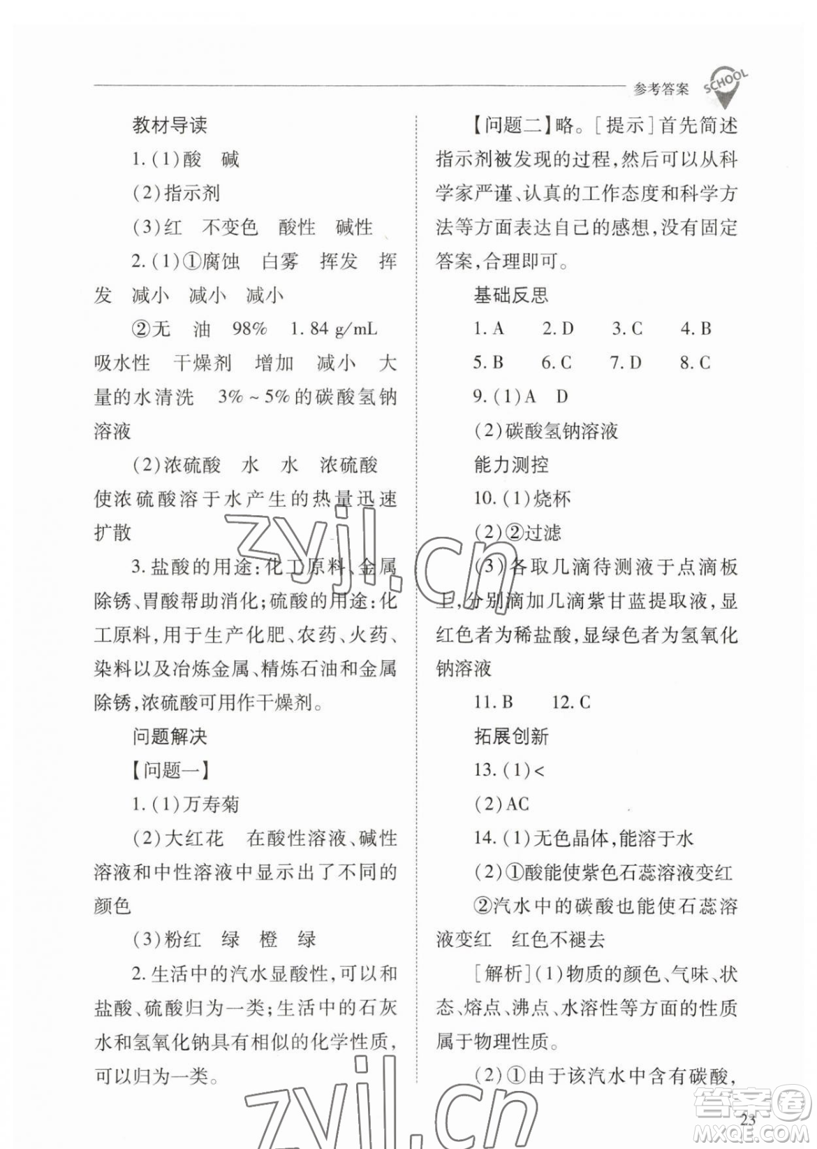 山西教育出版社2023新課程問題解決導(dǎo)學(xué)方案九年級下冊化學(xué)人教版參考答案