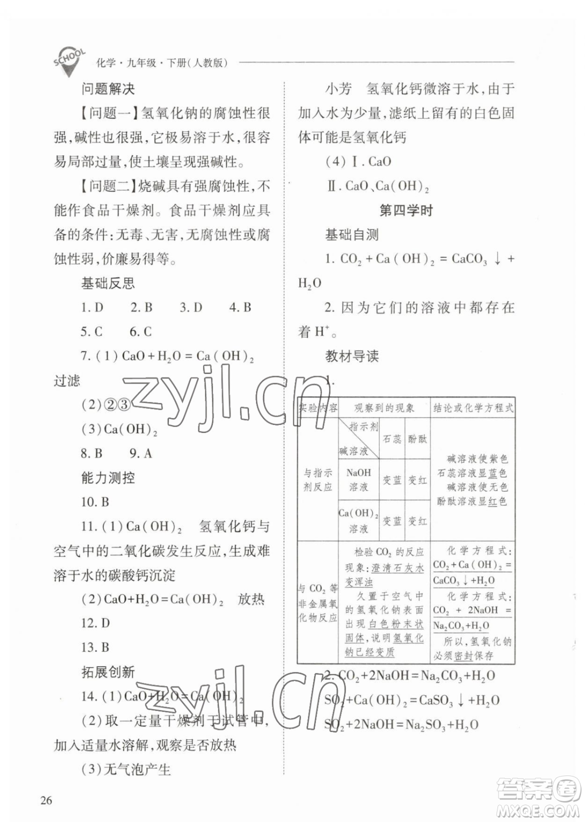 山西教育出版社2023新課程問題解決導(dǎo)學(xué)方案九年級下冊化學(xué)人教版參考答案
