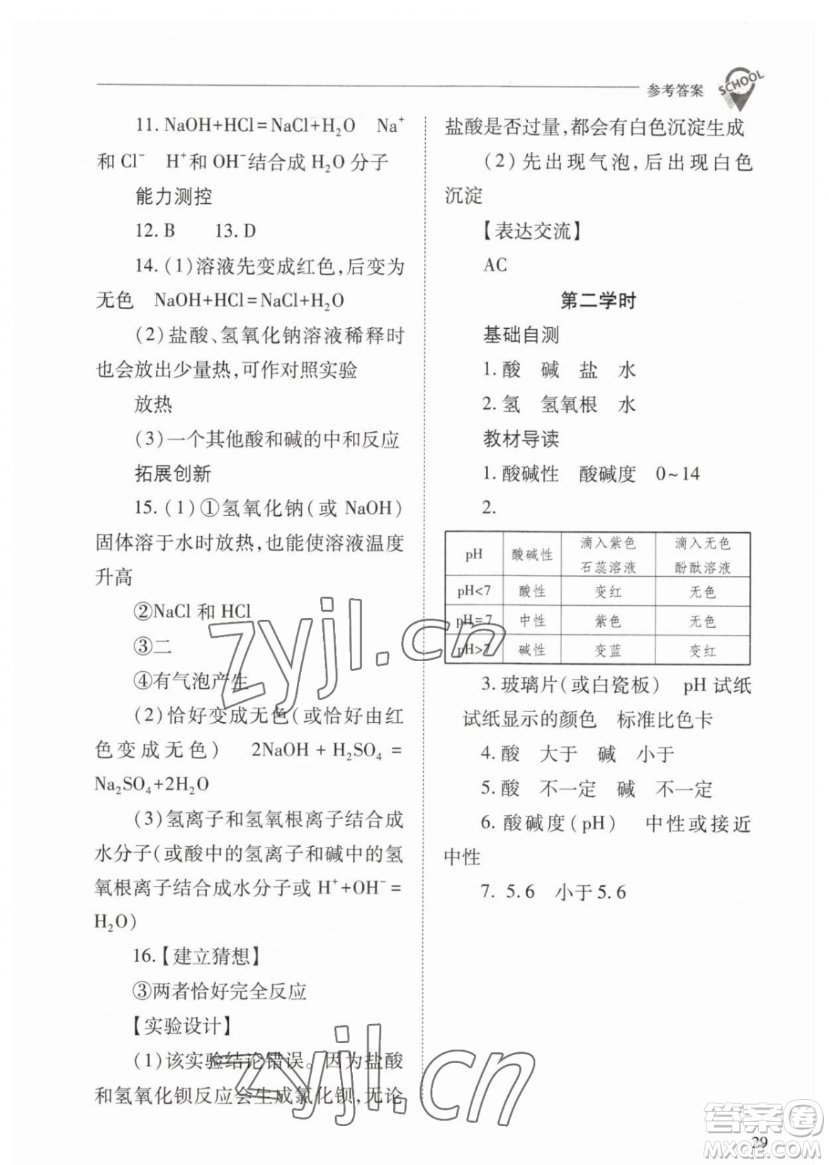 山西教育出版社2023新課程問題解決導(dǎo)學(xué)方案九年級下冊化學(xué)人教版參考答案