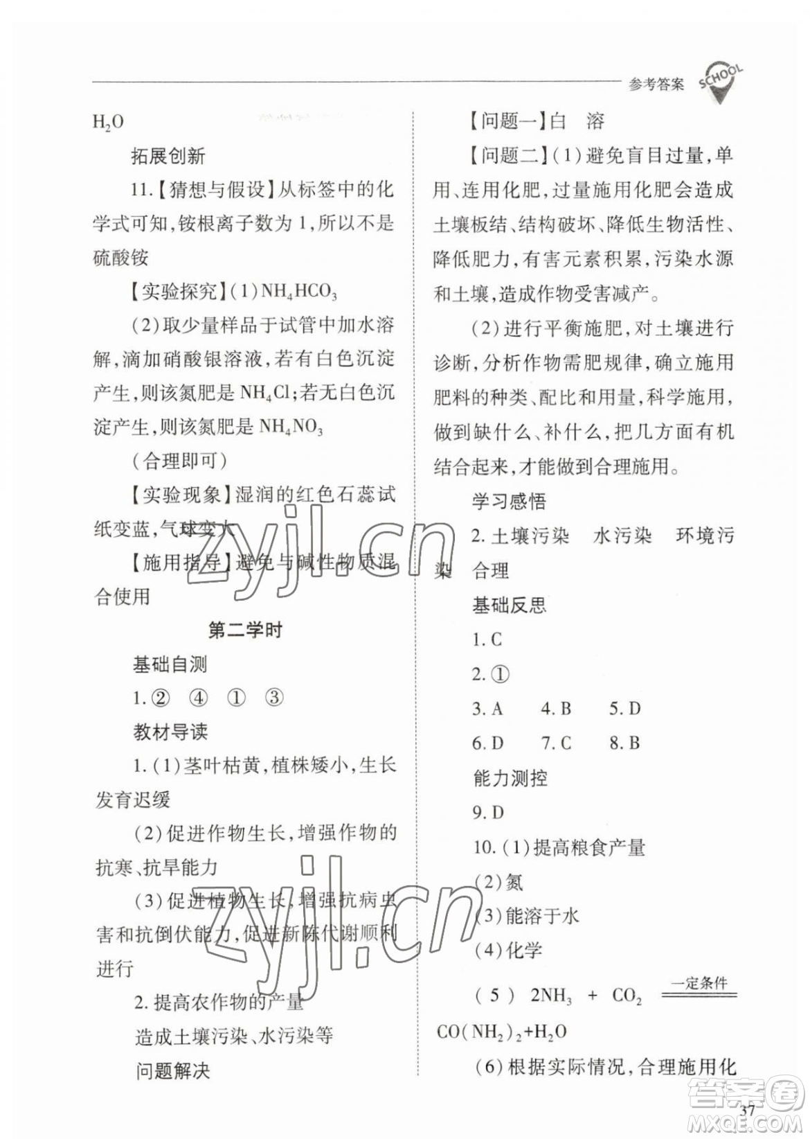山西教育出版社2023新課程問題解決導(dǎo)學(xué)方案九年級下冊化學(xué)人教版參考答案