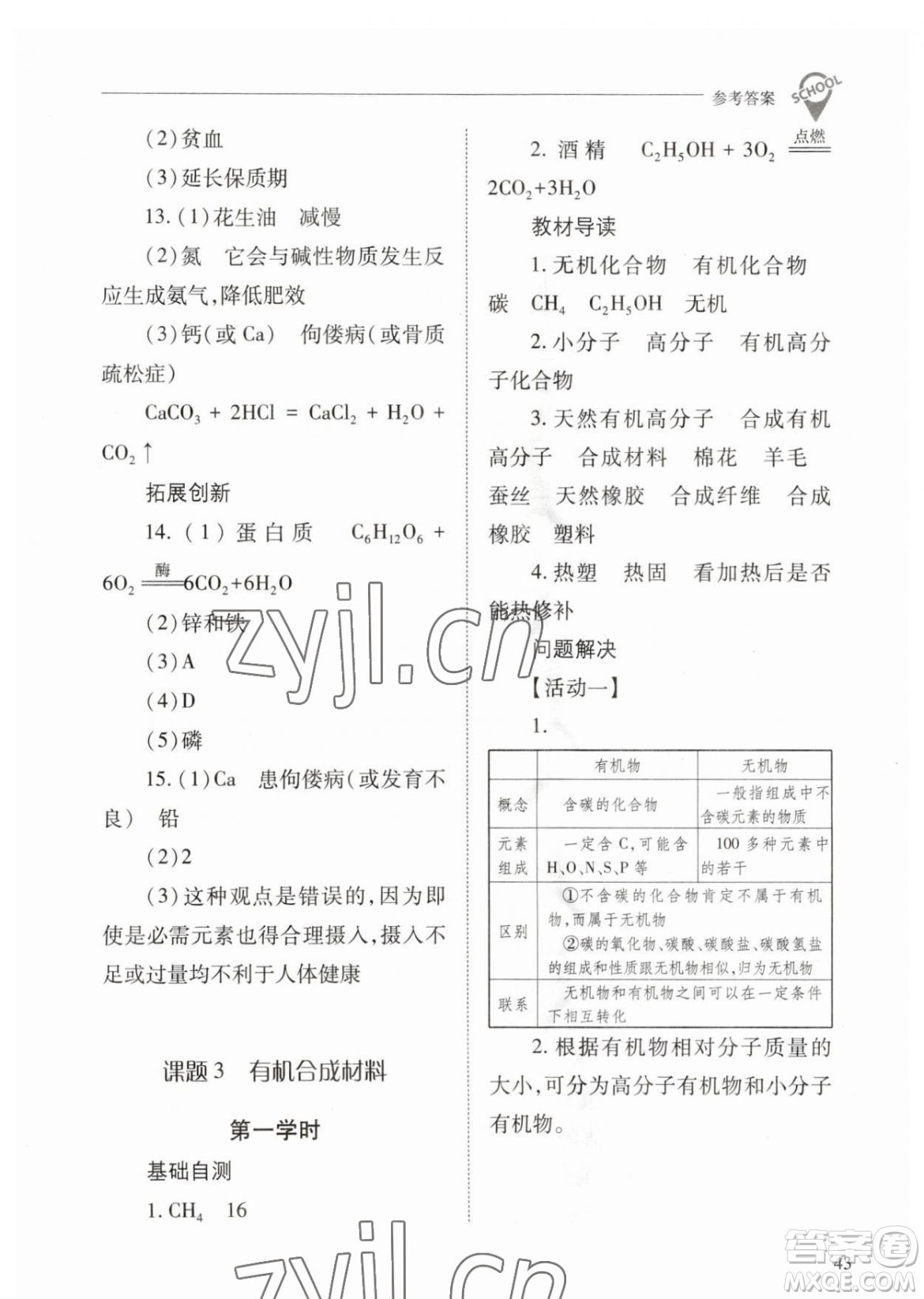 山西教育出版社2023新課程問題解決導(dǎo)學(xué)方案九年級下冊化學(xué)人教版參考答案