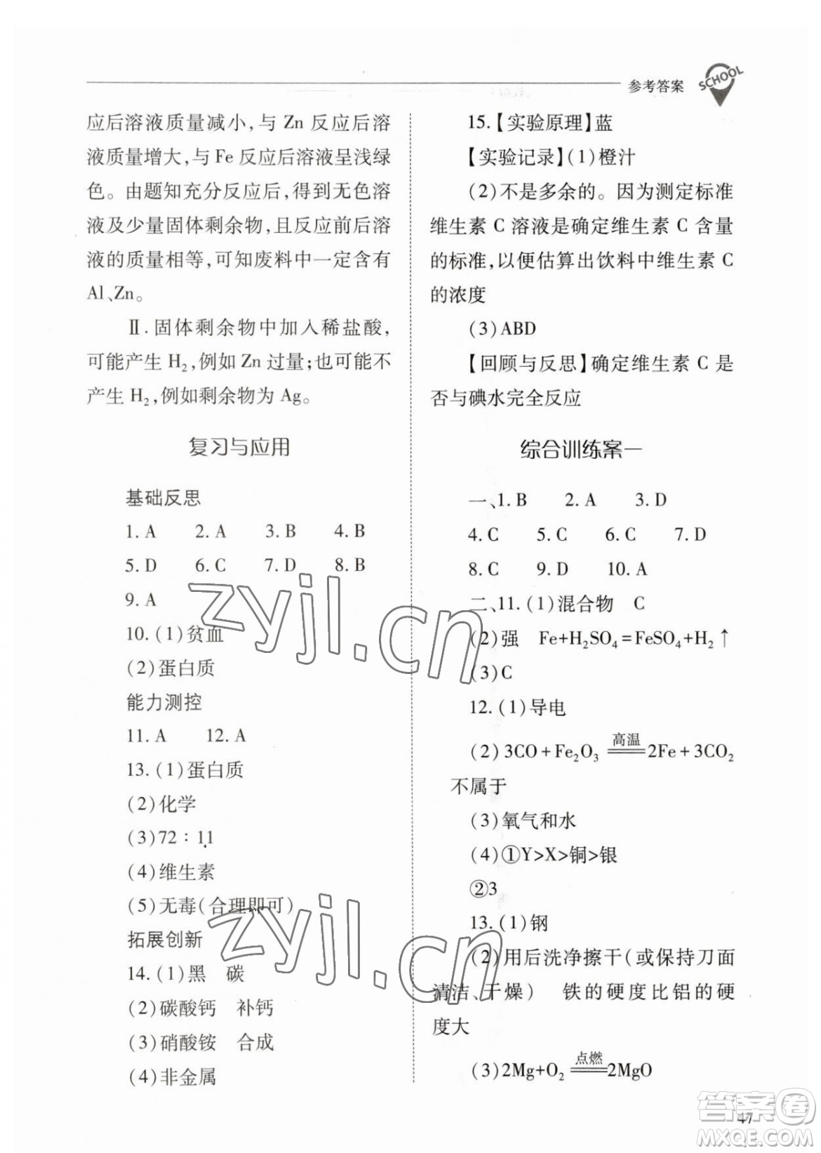 山西教育出版社2023新課程問題解決導(dǎo)學(xué)方案九年級下冊化學(xué)人教版參考答案
