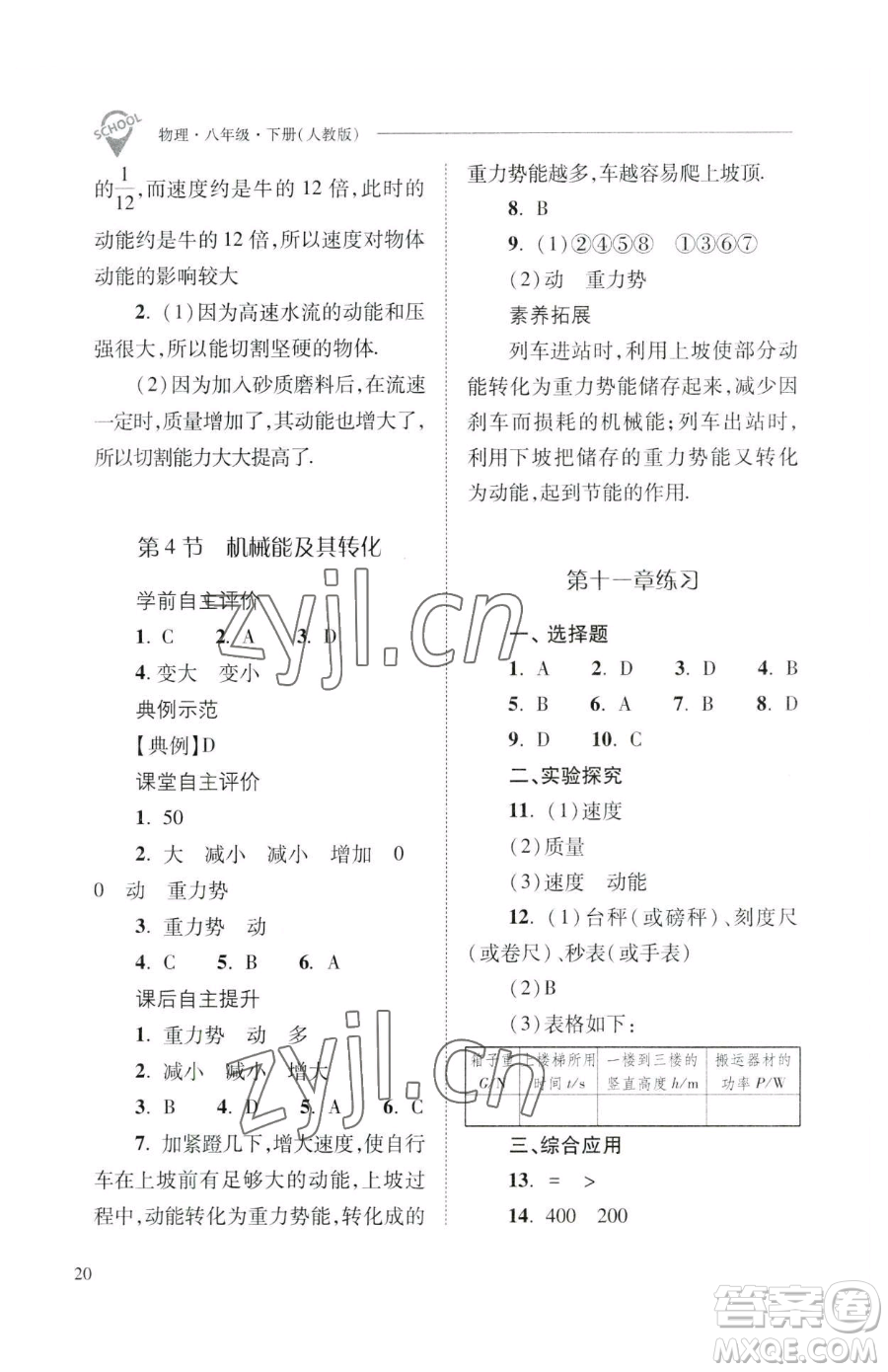 山西教育出版社2023新課程問題解決導(dǎo)學(xué)方案八年級(jí)下冊(cè)物理人教版參考答案