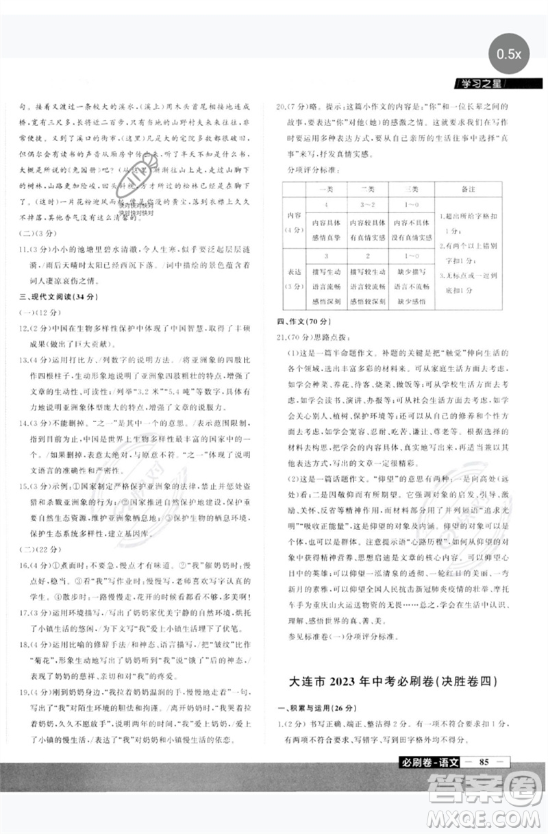 延邊大學(xué)出版社2023年大連中考必刷卷九年級語文通用版參考答案