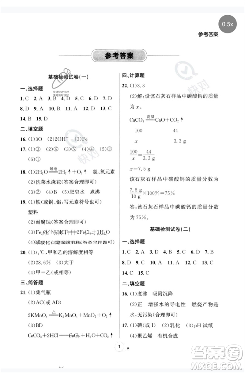 遼寧大學(xué)出版社2023大連中考沖刺基礎(chǔ)大卷九年級化學(xué)通用版參考答案
