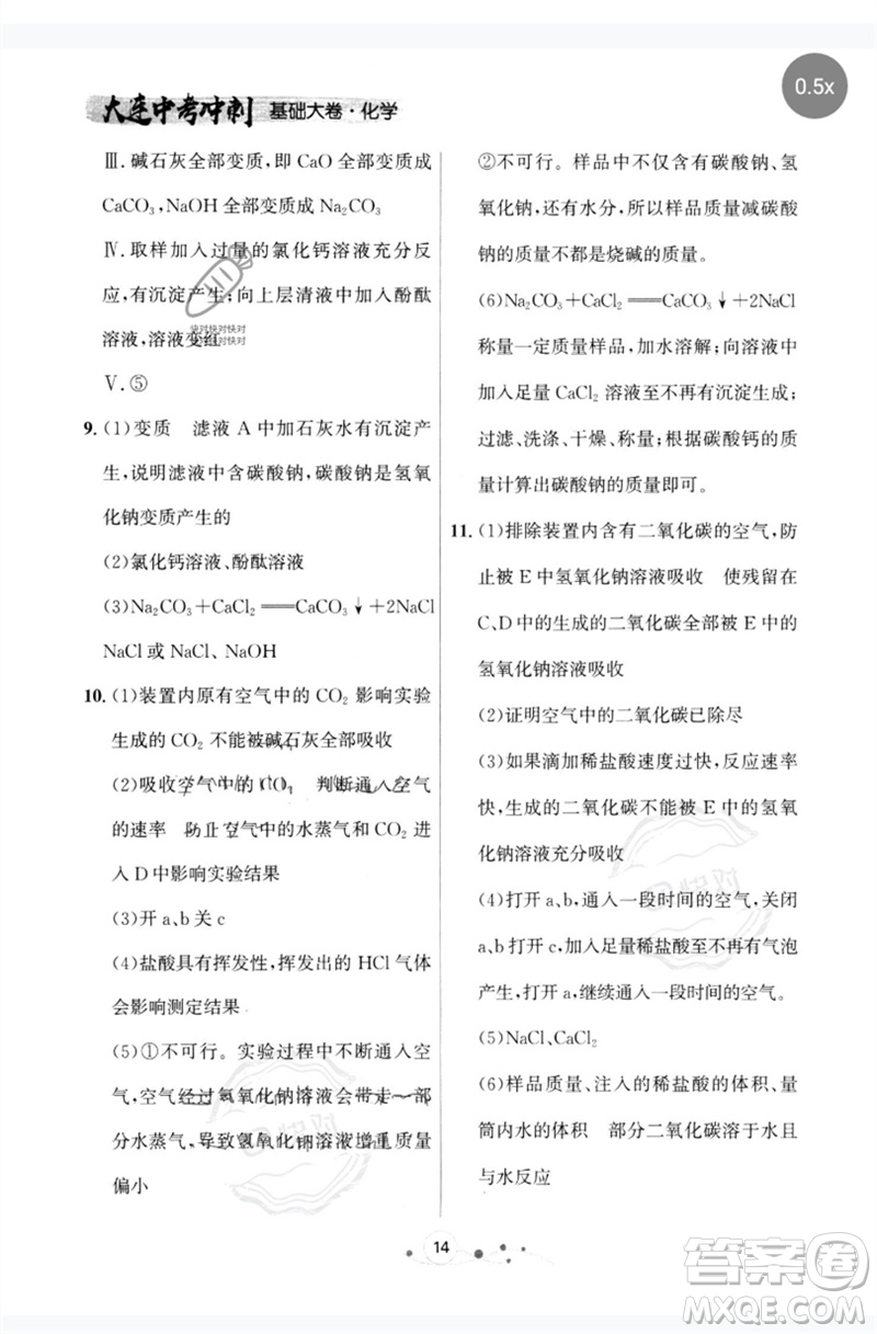 遼寧大學(xué)出版社2023大連中考沖刺基礎(chǔ)大卷九年級化學(xué)通用版參考答案
