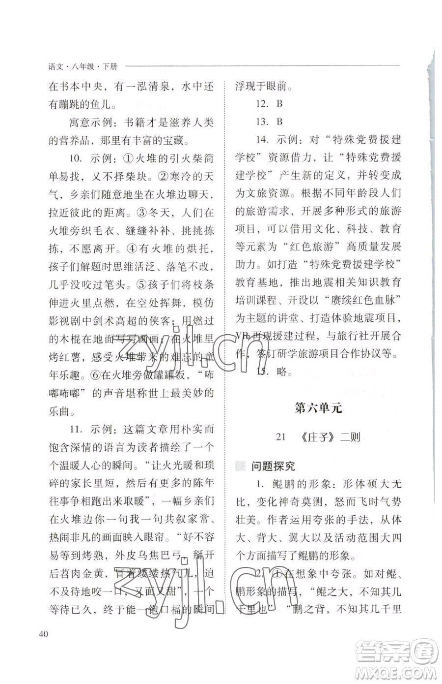 山西教育出版社2023新課程問題解決導(dǎo)學(xué)方案八年級下冊語文人教版參考答案