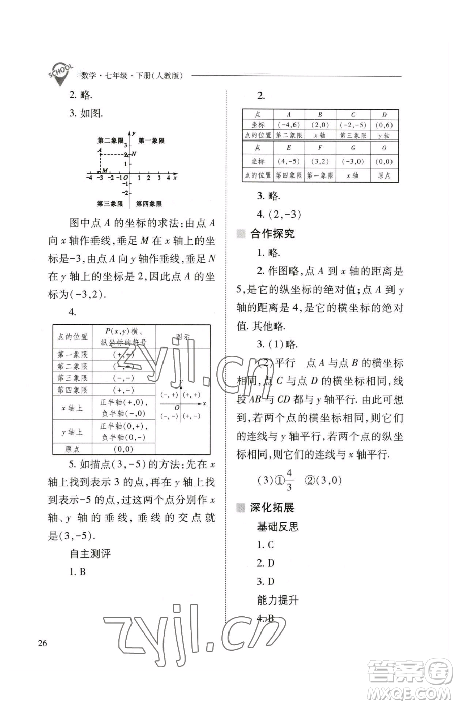 山西教育出版社2023新課程問題解決導學方案七年級下冊數學人教版參考答案