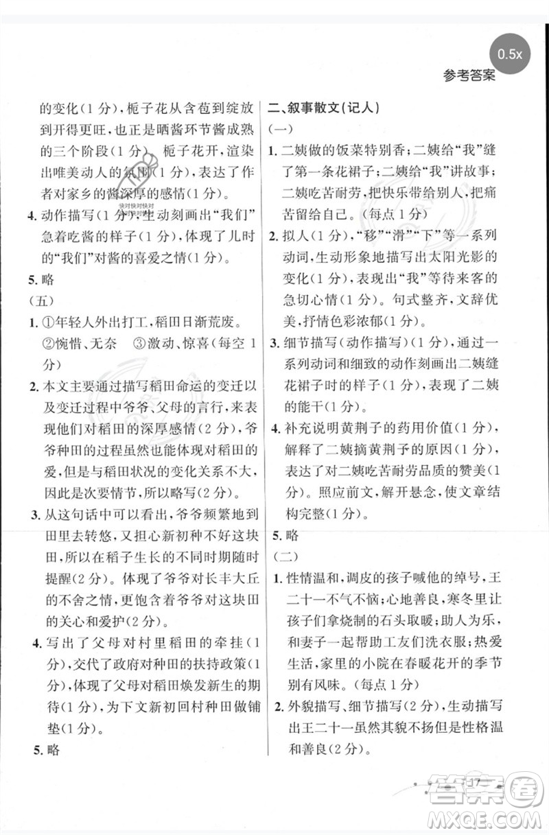 現(xiàn)代教育出版社2023大連中考沖刺專題復(fù)習(xí)九年級語文閱讀專練通用版參考答案