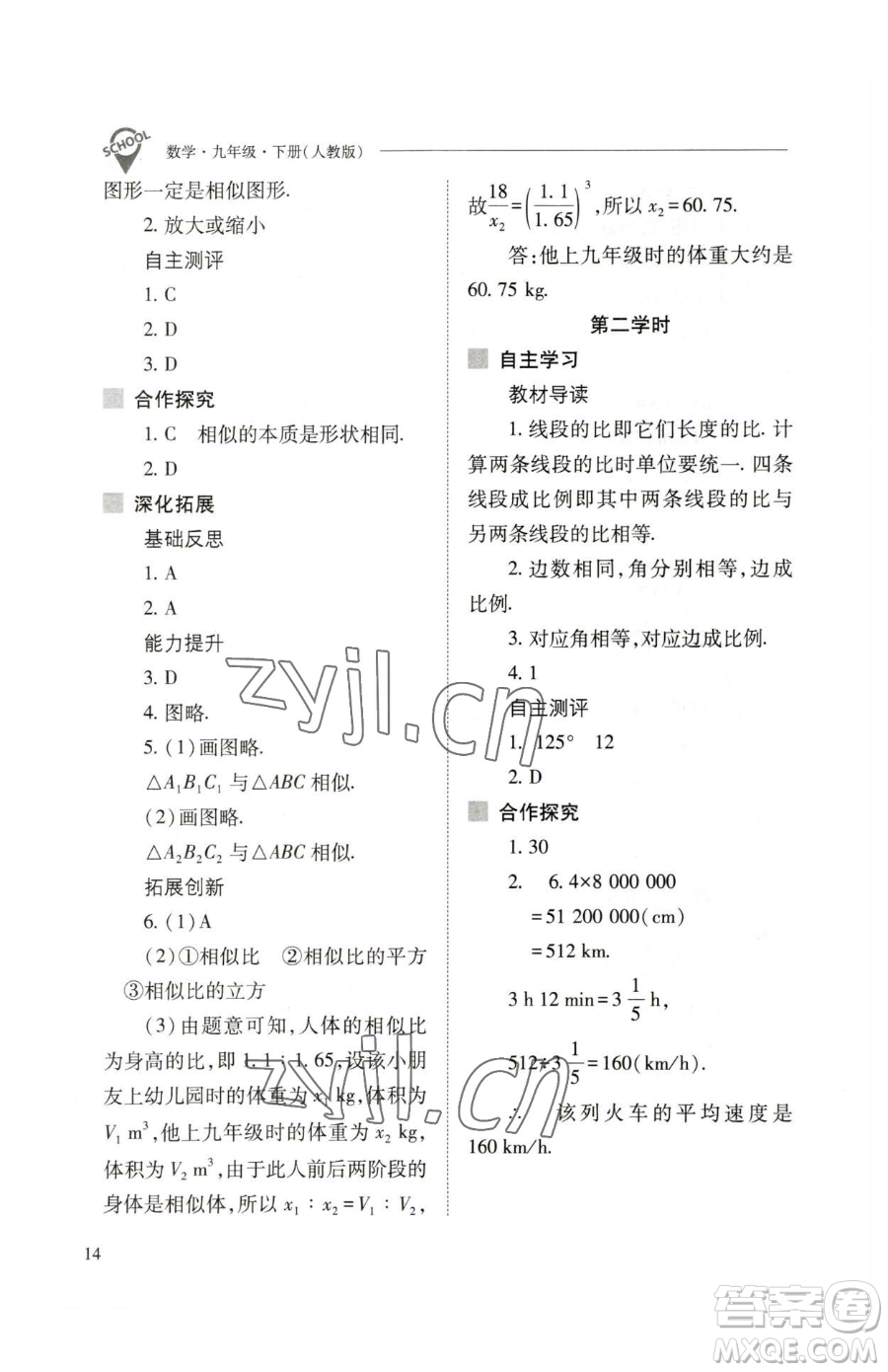 山西教育出版社2023新課程問題解決導(dǎo)學(xué)方案九年級(jí)下冊(cè)數(shù)學(xué)人教版參考答案