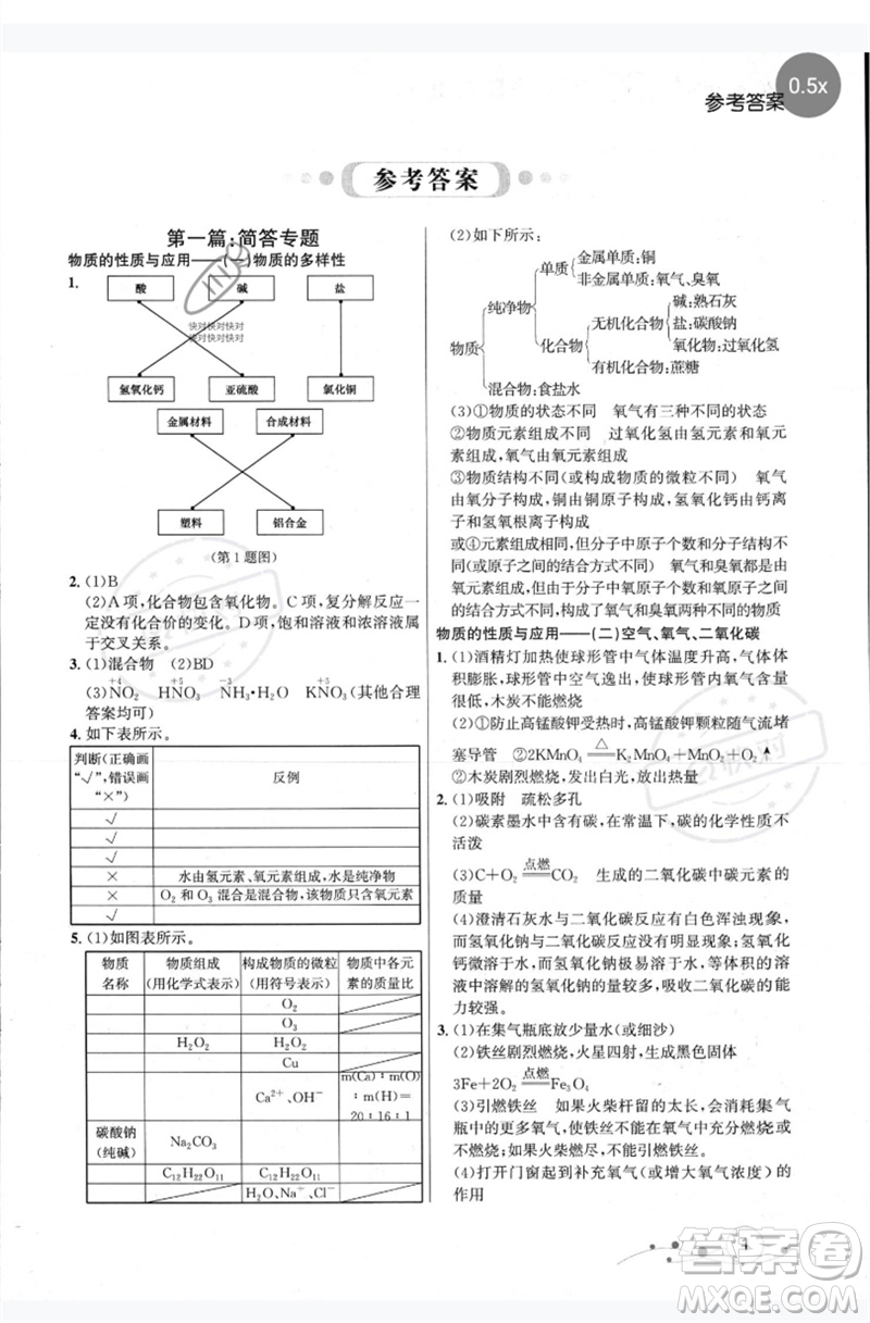 現(xiàn)代教育出版社2023大連中考沖刺專題復(fù)習九年級化學(xué)通用版參考答案