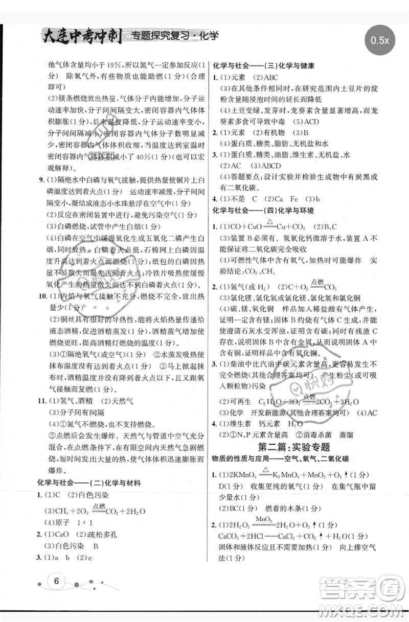 現(xiàn)代教育出版社2023大連中考沖刺專題復(fù)習九年級化學(xué)通用版參考答案