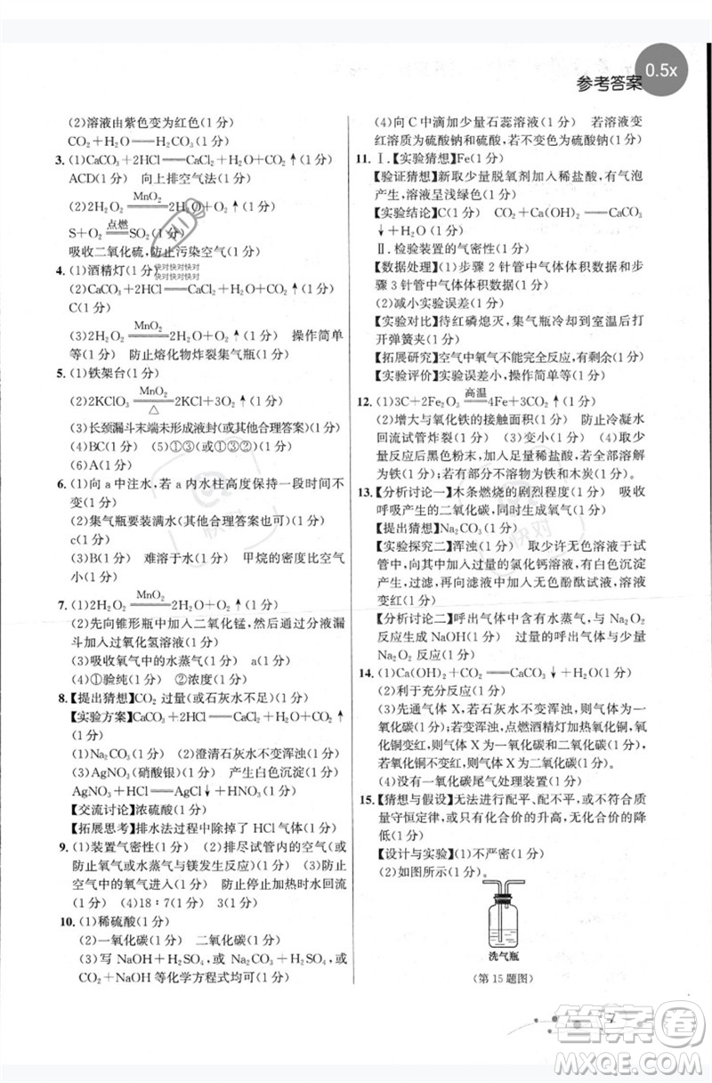 現(xiàn)代教育出版社2023大連中考沖刺專題復(fù)習九年級化學(xué)通用版參考答案