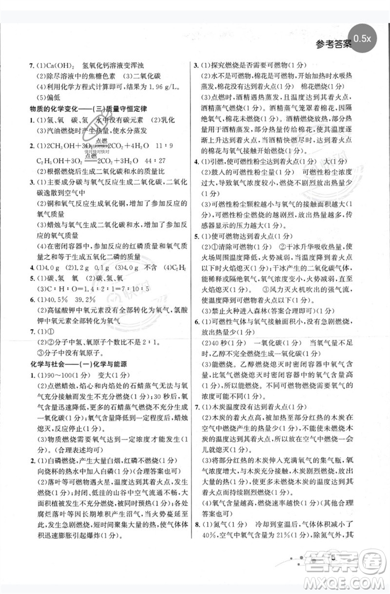 現(xiàn)代教育出版社2023大連中考沖刺專題復(fù)習九年級化學(xué)通用版參考答案