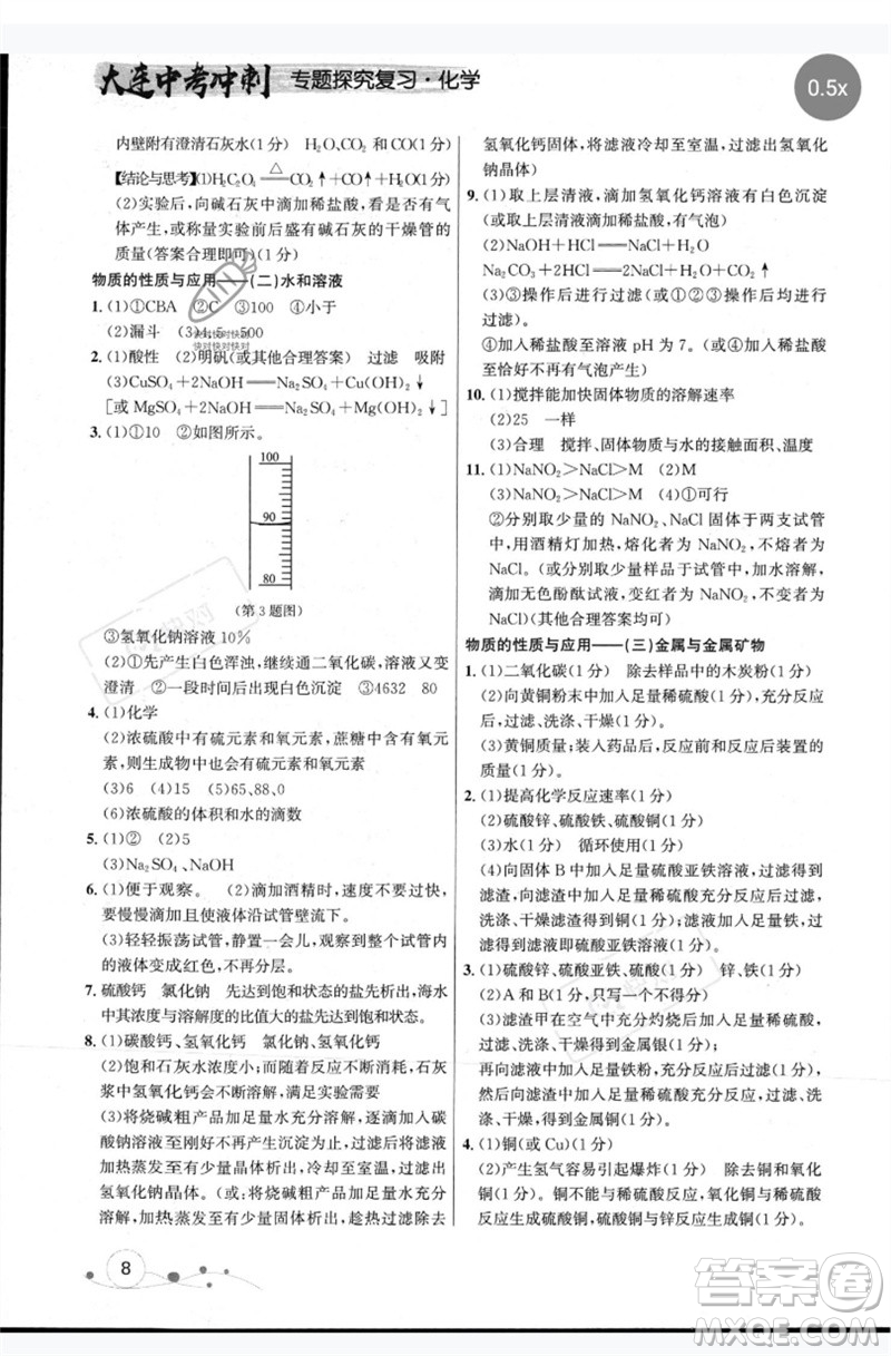 現(xiàn)代教育出版社2023大連中考沖刺專題復(fù)習九年級化學(xué)通用版參考答案