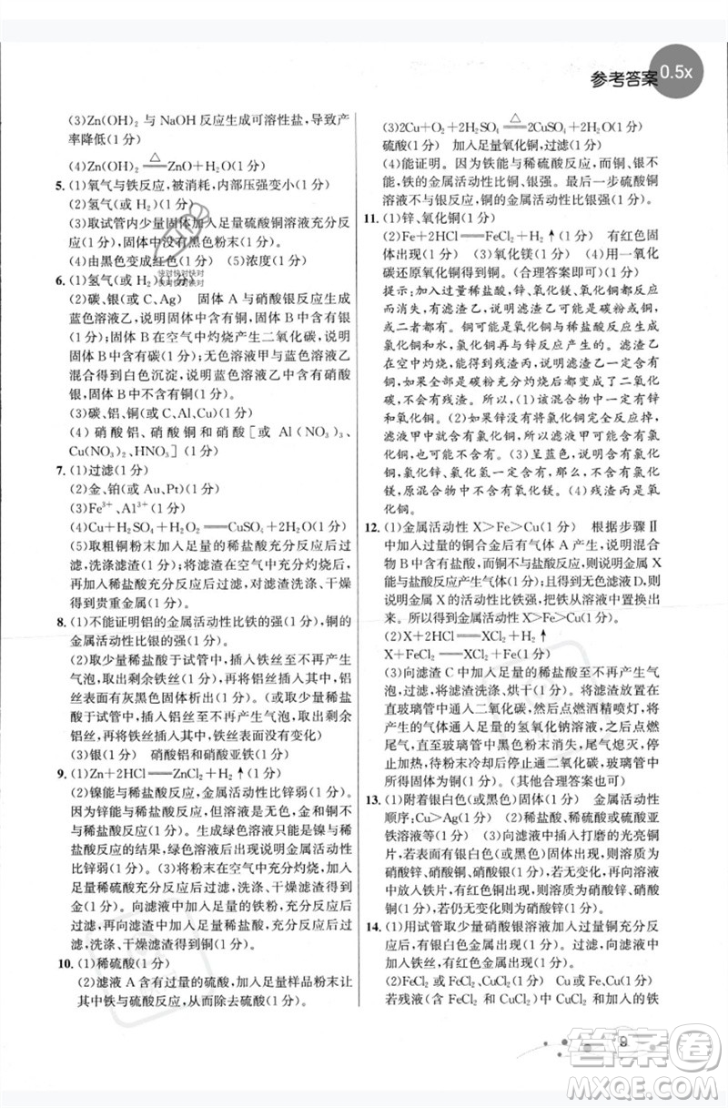 現(xiàn)代教育出版社2023大連中考沖刺專題復(fù)習九年級化學(xué)通用版參考答案