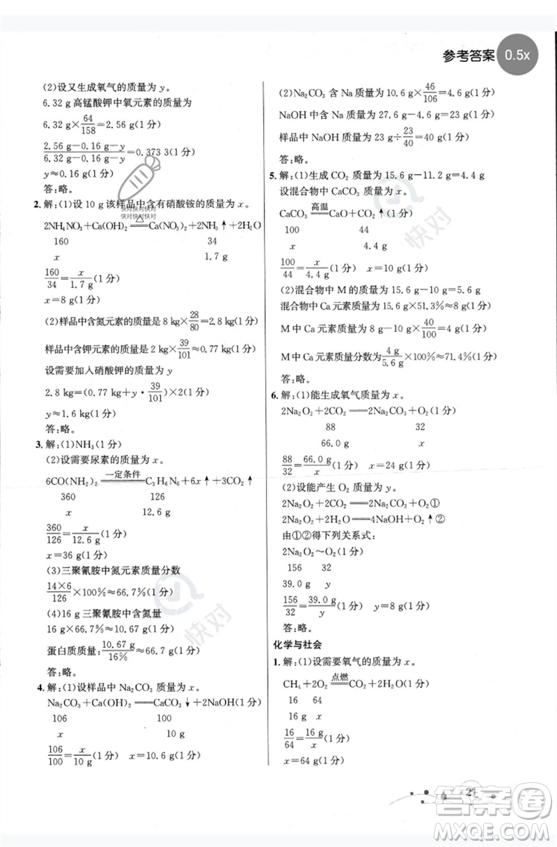 現(xiàn)代教育出版社2023大連中考沖刺專題復(fù)習九年級化學(xué)通用版參考答案
