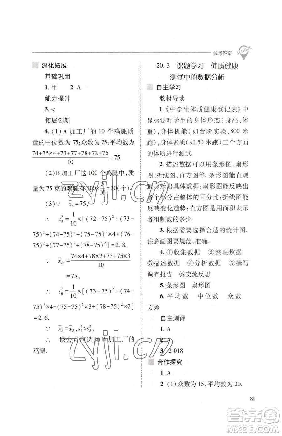 山西教育出版社2023新課程問題解決導(dǎo)學(xué)方案八年級下冊數(shù)學(xué)人教版參考答案