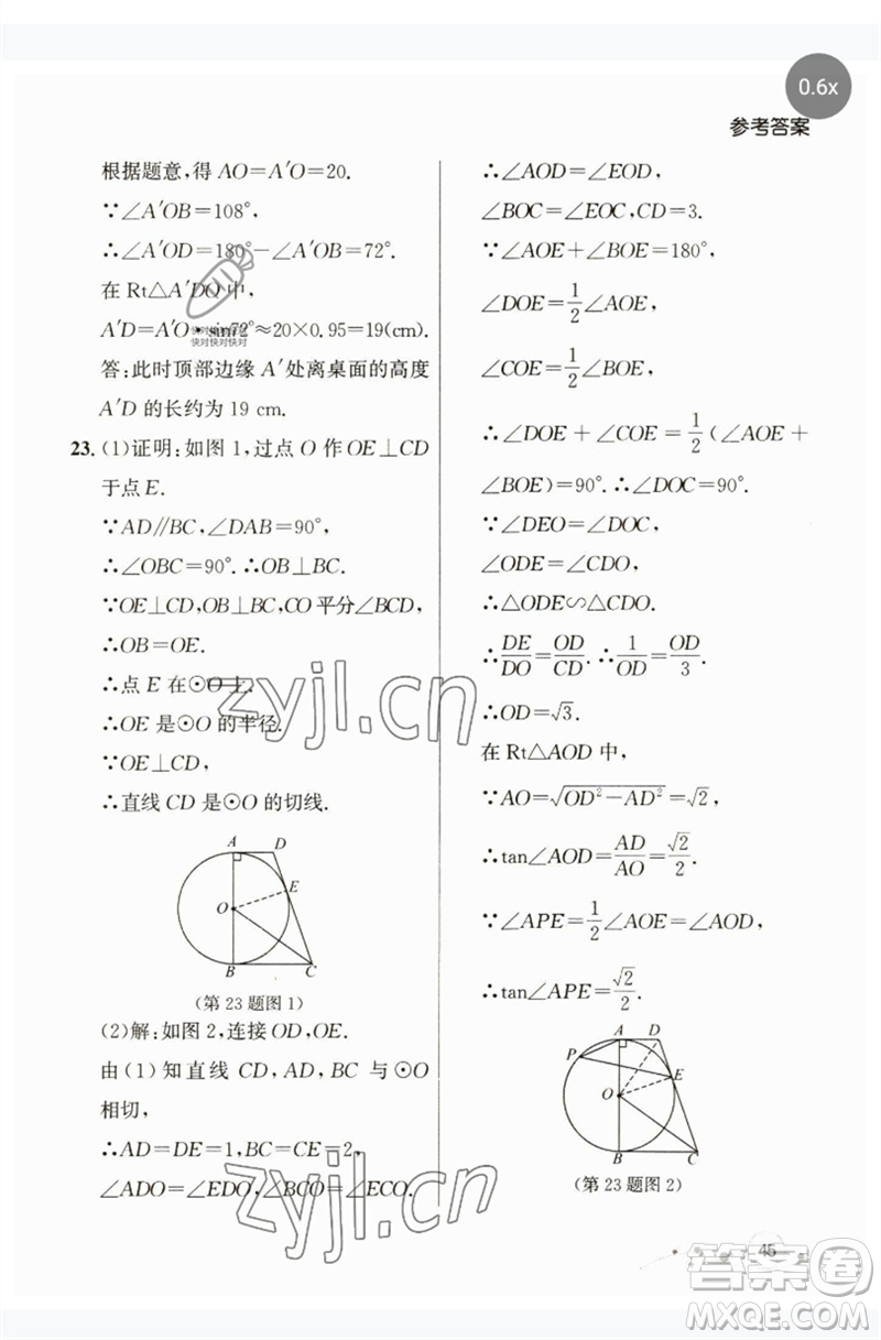 現(xiàn)代教育出版社2023大連中考沖刺課標復習九年級數(shù)學通用版參考答案