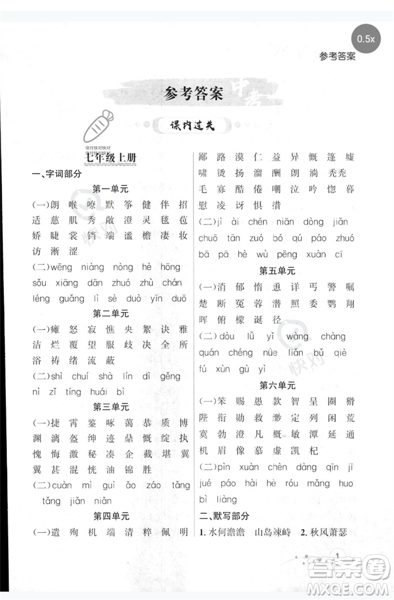 遼寧大學(xué)出版社2023年大連中考沖刺基礎(chǔ)專練九年級語文通用版參考答案