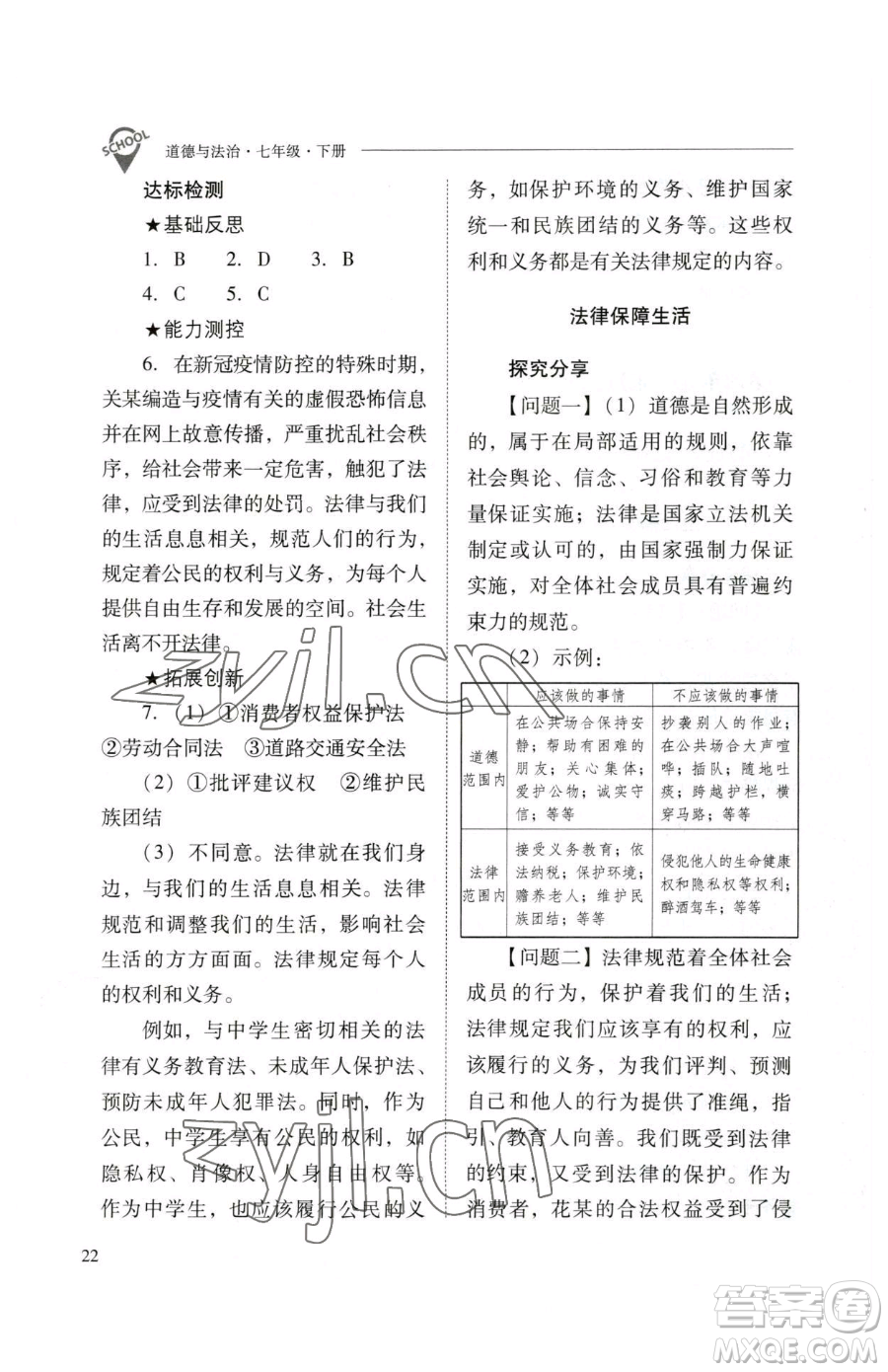 山西教育出版社2023新課程問(wèn)題解決導(dǎo)學(xué)方案七年級(jí)下冊(cè)道德與法治人教版參考答案
