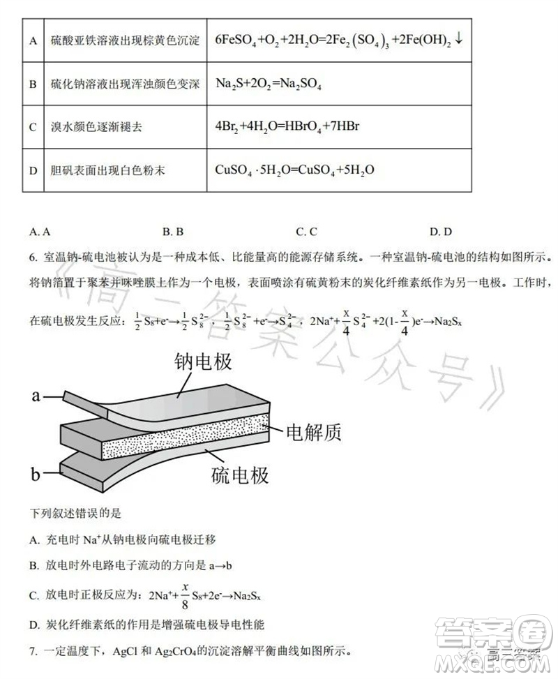 2023年高考全國乙卷理科綜合化學試題答案