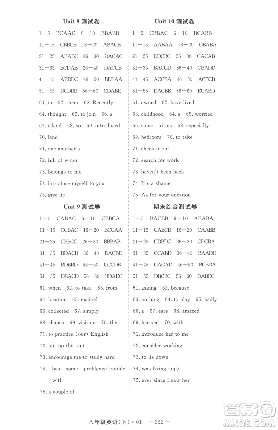湖北科學技術(shù)出版社2023高效課堂導(dǎo)學案八年級下冊英語人教版參考答案