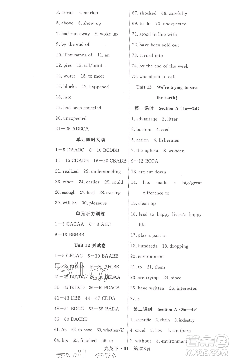 湖北科學(xué)技術(shù)出版社2023高效課堂導(dǎo)學(xué)案九年級下冊英語人教版參考答案