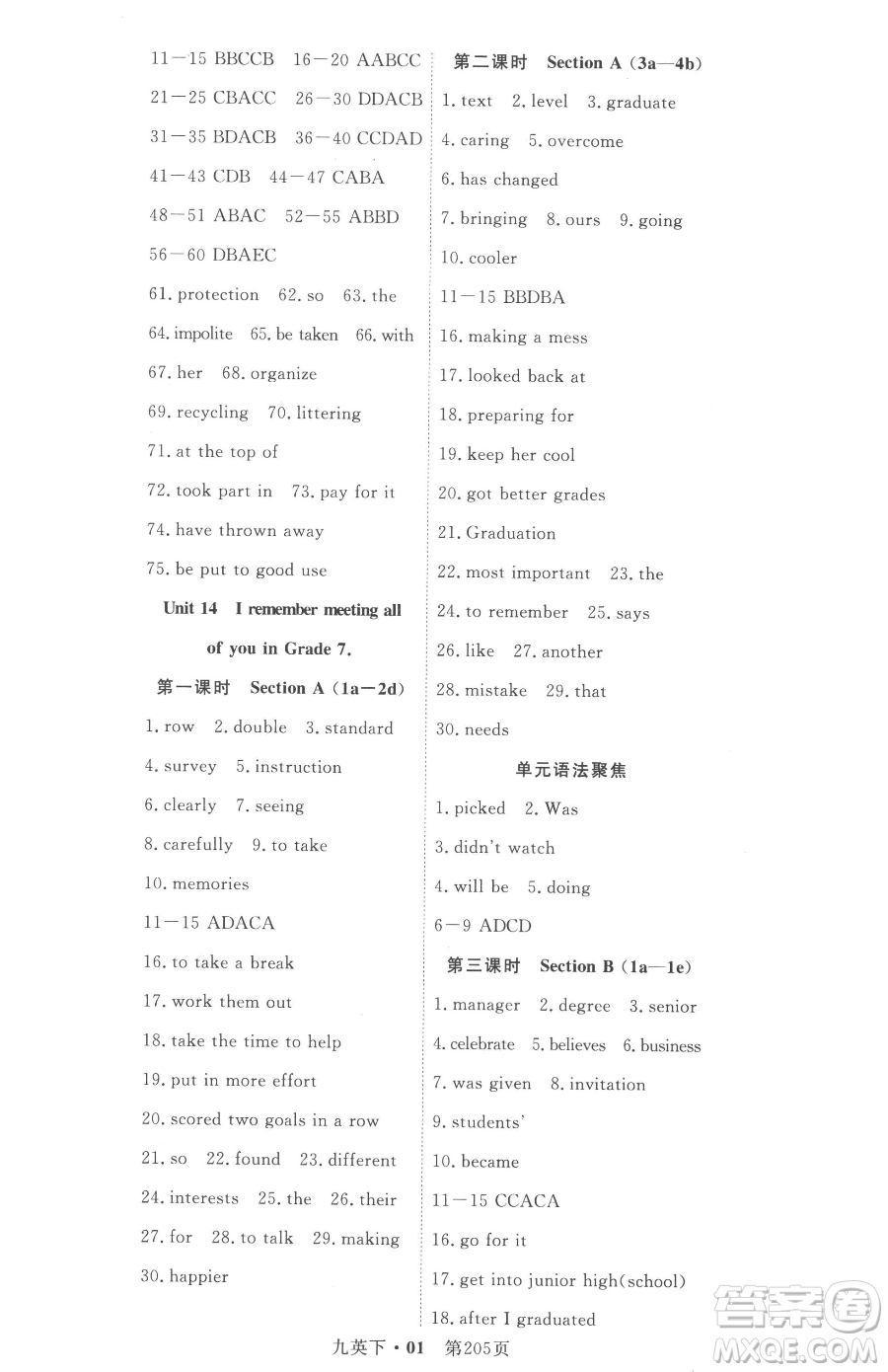 湖北科學(xué)技術(shù)出版社2023高效課堂導(dǎo)學(xué)案九年級下冊英語人教版參考答案