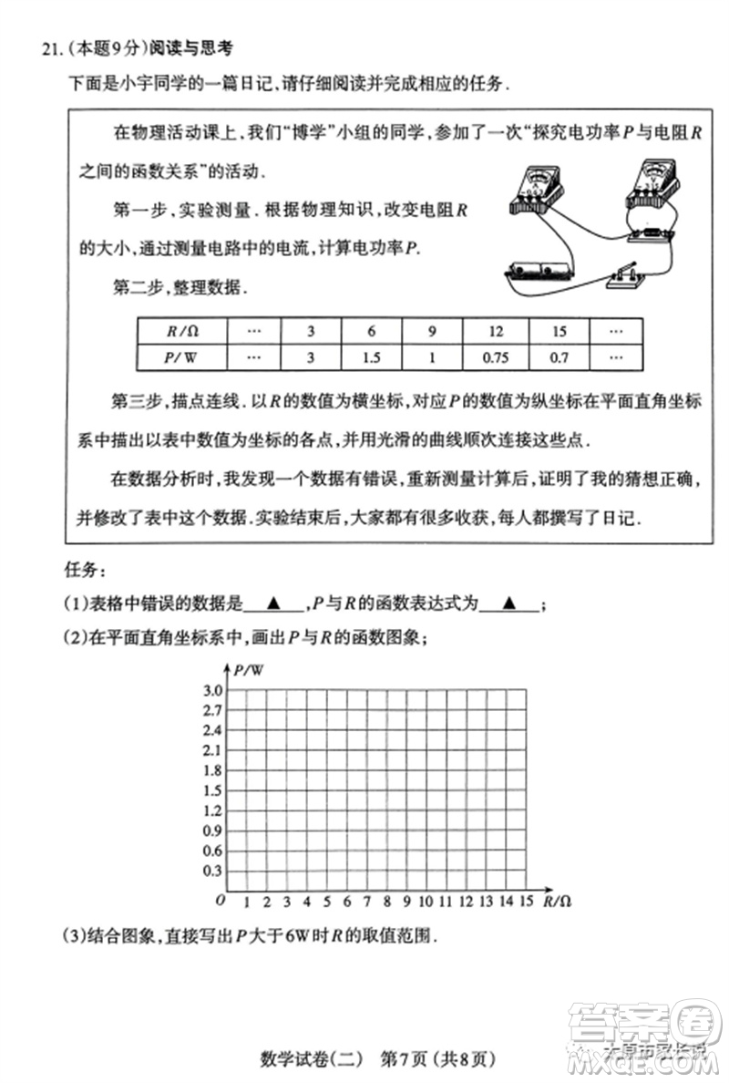 2023年太原市中考二模數(shù)學(xué)試卷答案