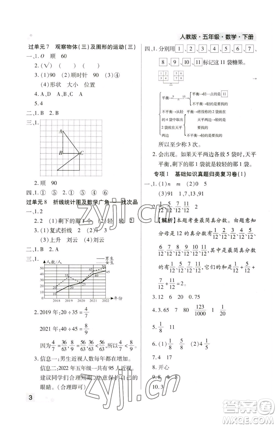 北方婦女兒童出版社2023期末考試必刷卷五年級下冊數(shù)學人教版鄭州專版參考答案