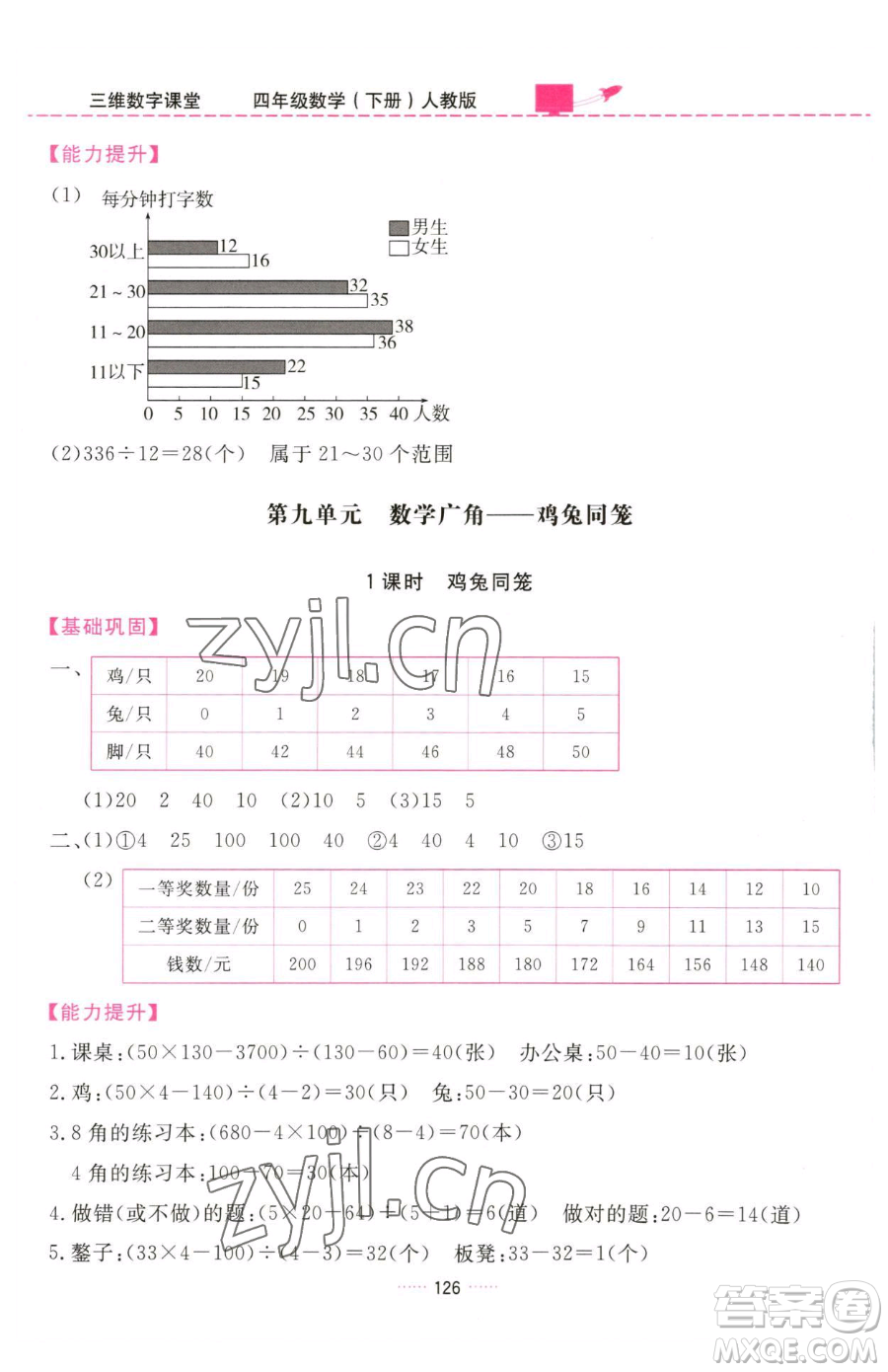 吉林教育出版社2023三維數(shù)字課堂四年級(jí)下冊(cè)數(shù)學(xué)人教版參考答案