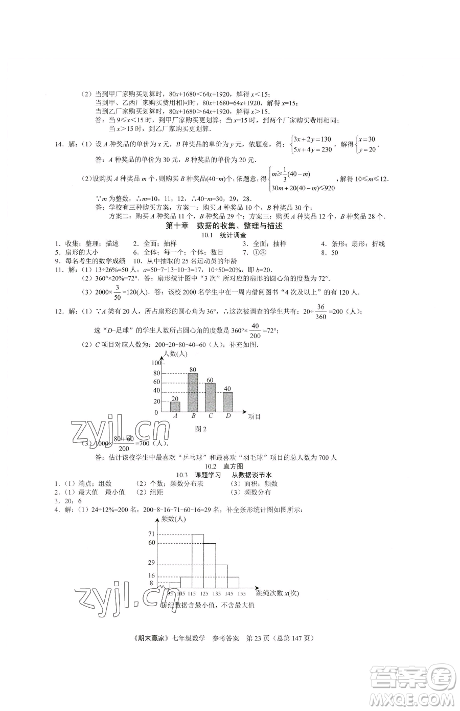 云南美術(shù)出版社2023期末贏家七年級下冊數(shù)學(xué)人教版臨沂專用參考答案