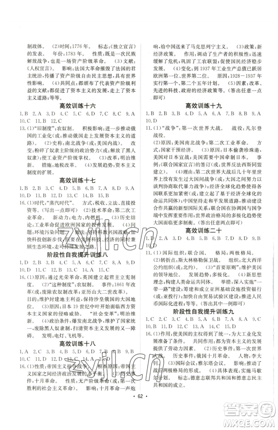 新疆青少年出版社2023升學(xué)錦囊九年級(jí)全一冊(cè)歷史泰安專版參考答案