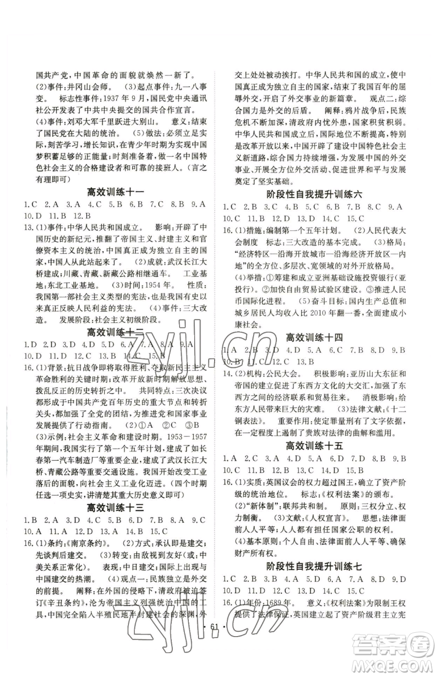 新疆青少年出版社2023升學(xué)錦囊九年級(jí)全一冊(cè)歷史泰安專版參考答案
