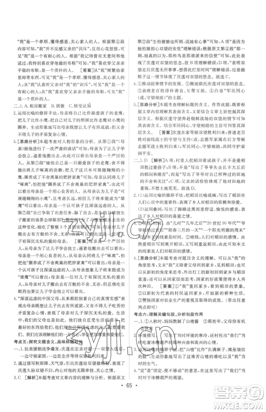 新疆青少年出版社2023升學(xué)錦囊九年級(jí)全一冊(cè)語(yǔ)文泰安專版參考答案