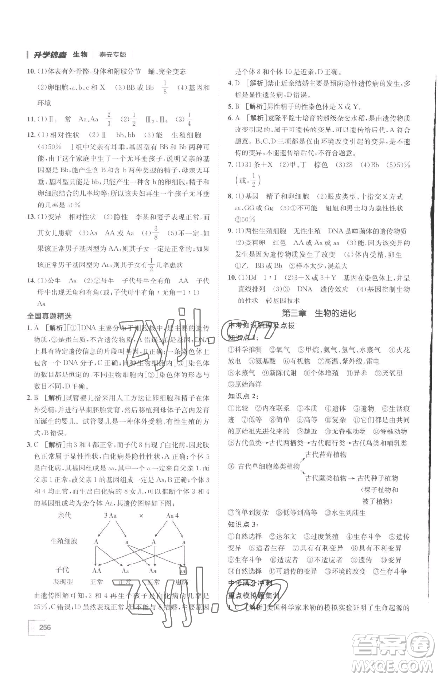 新疆青少年出版社2023升學(xué)錦囊九年級(jí)全一冊(cè)生物泰安專(zhuān)版參考答案