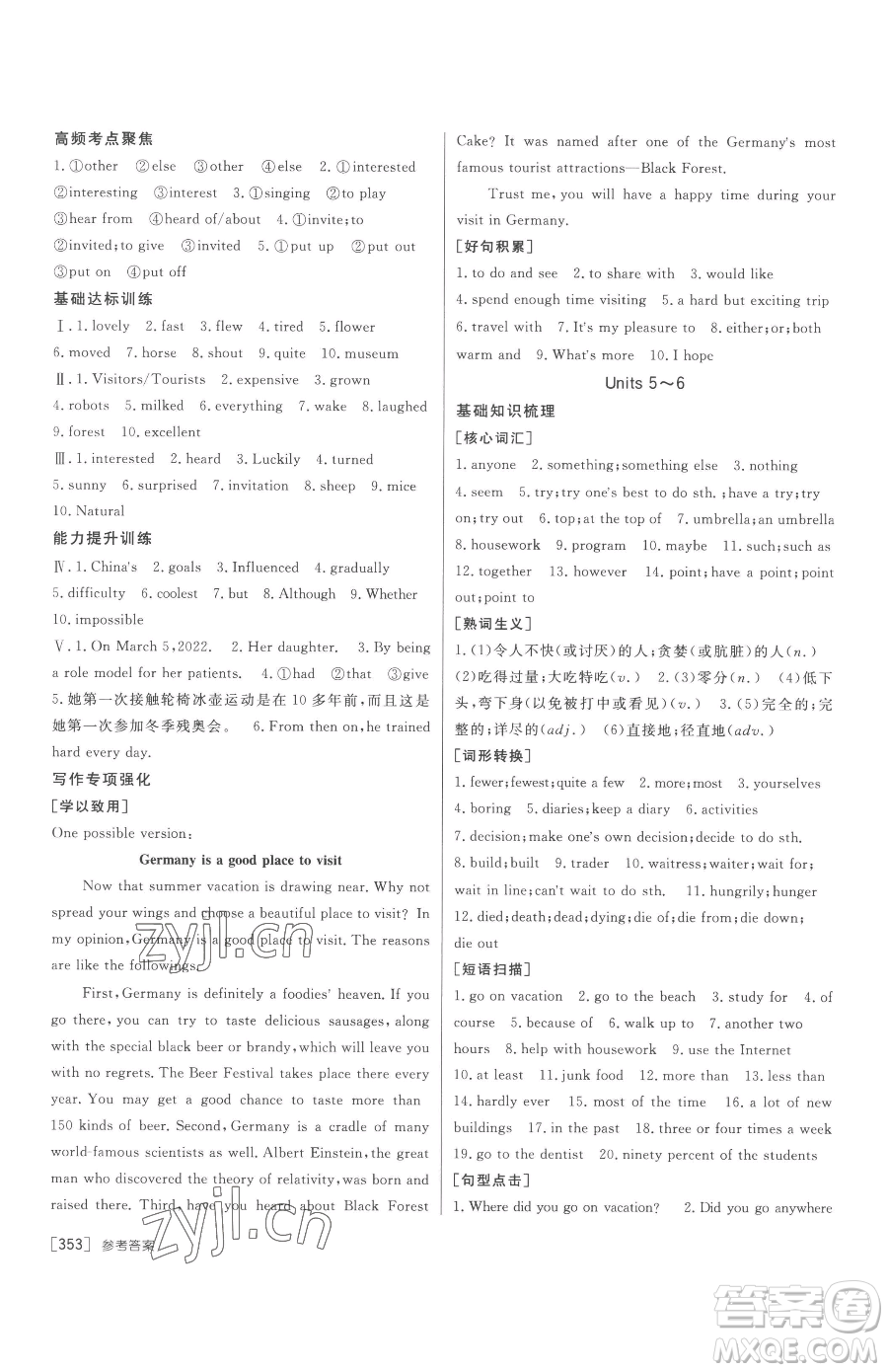 新疆青少年出版社2023升學(xué)錦囊九年級全一冊英語泰安專版參考答案