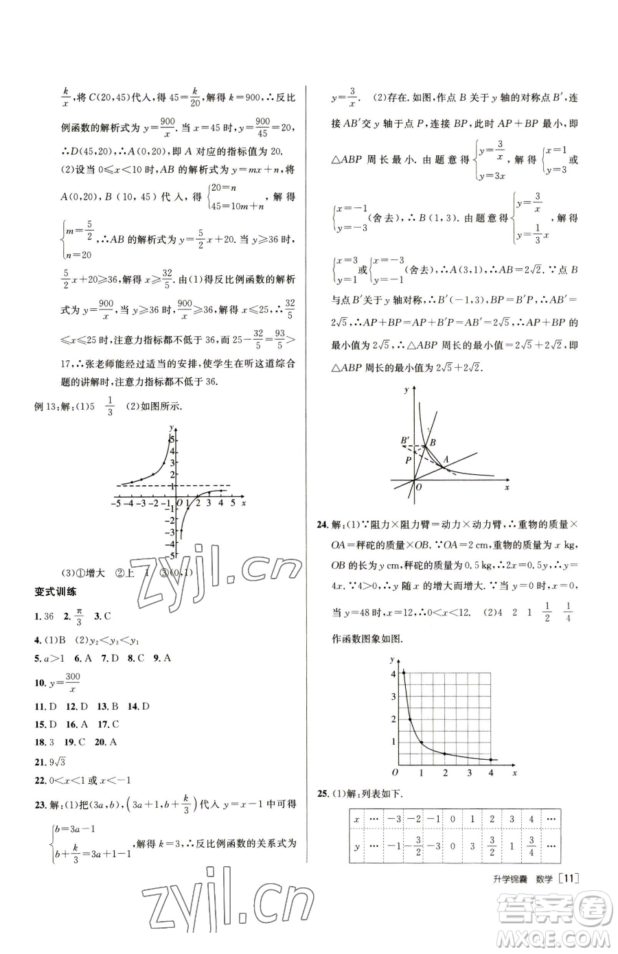 新疆青少年出版社2023升學(xué)錦囊九年級(jí)全一冊(cè)數(shù)學(xué)泰安專版參考答案