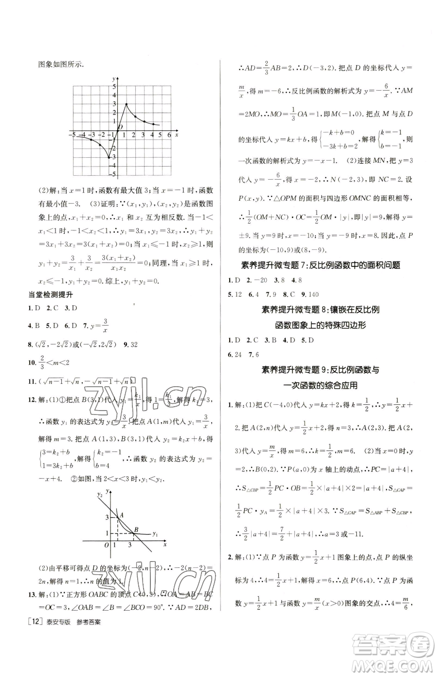 新疆青少年出版社2023升學(xué)錦囊九年級(jí)全一冊(cè)數(shù)學(xué)泰安專版參考答案