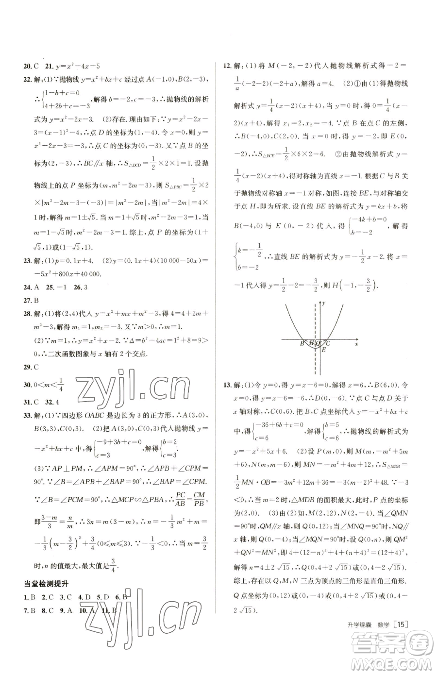 新疆青少年出版社2023升學(xué)錦囊九年級(jí)全一冊(cè)數(shù)學(xué)泰安專版參考答案