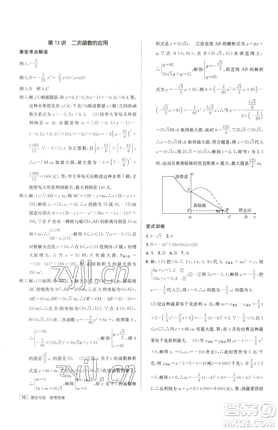 新疆青少年出版社2023升學(xué)錦囊九年級(jí)全一冊(cè)數(shù)學(xué)泰安專版參考答案